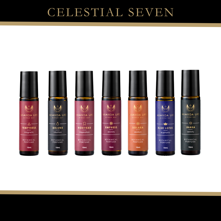 CELESTIAL SEVEN botanical perfume oil collection with seven natural fragrance rollers – Ananda Life